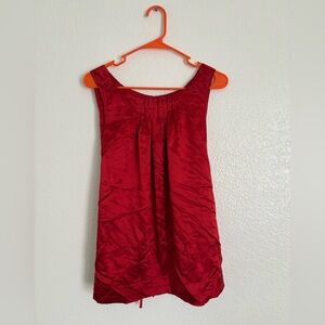 BCBGMaxAzria Sleeveless Red Satin Pleated Neck Blouse